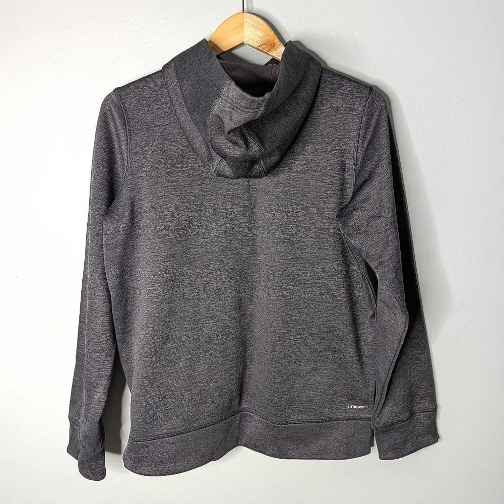 adidas Climawarm Black Grey Poly Blend Pullover Hoodie Thumb Holes Unisex M